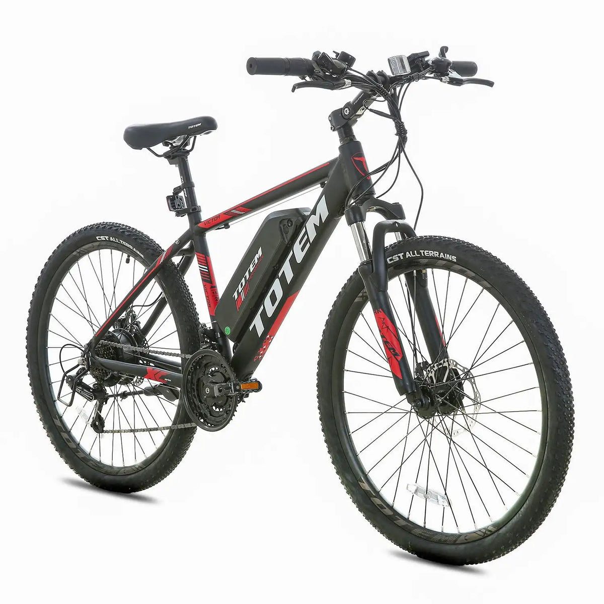Totem Victor Electric Mountain Bike in Black Right Front Three-Quarter View