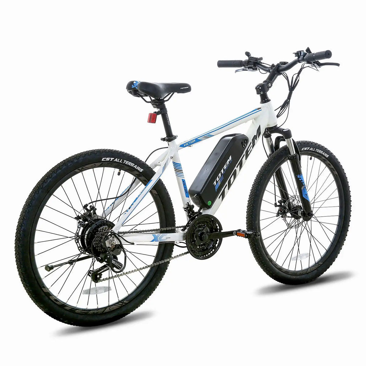 Totem Victor Electric Mountain Bike in White Right Rear Three-Quarter View