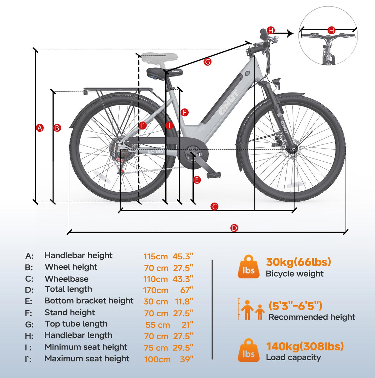 QNUT EC150 Commuter E-Bike Geometry