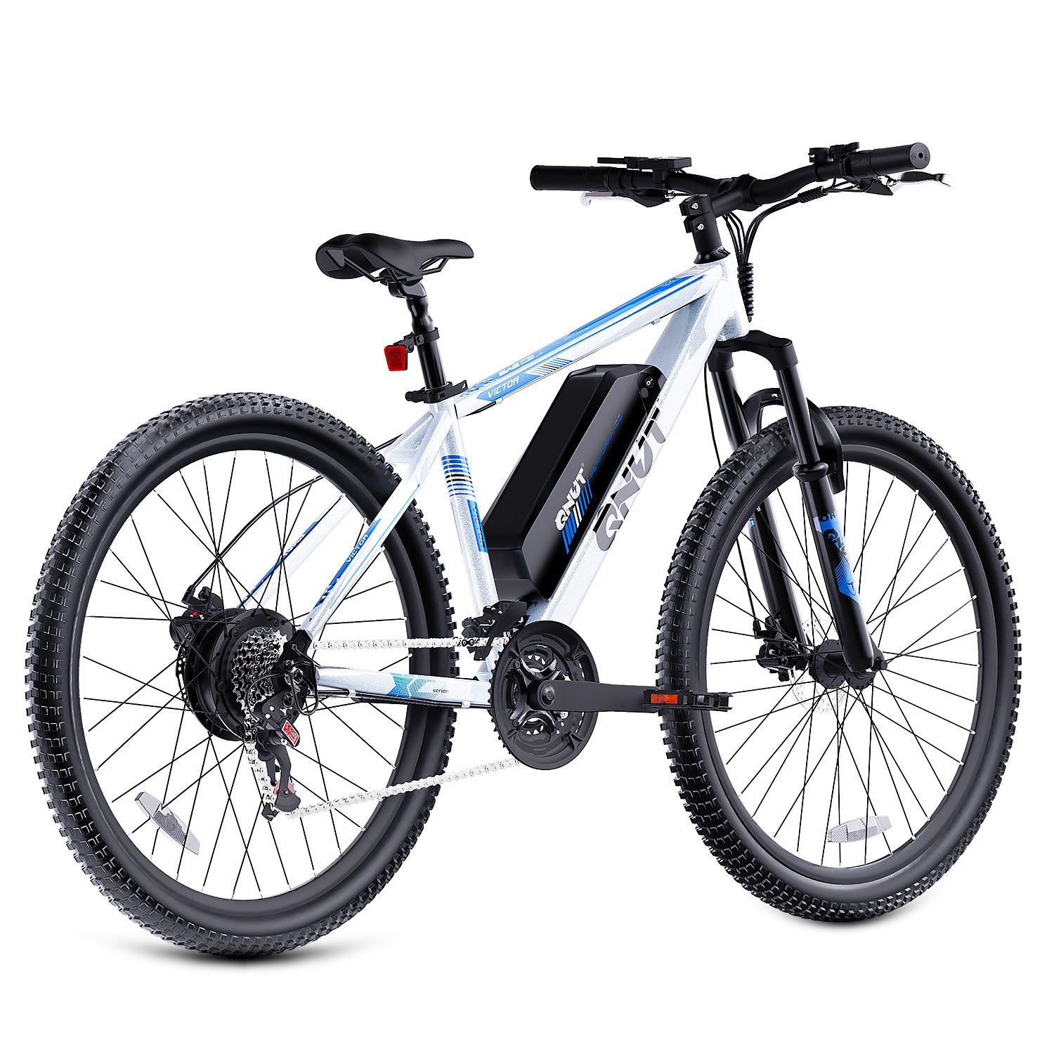 QNUT Victor Electric Mountain Bike in Whiter Right Rear Three-Quarter View #white