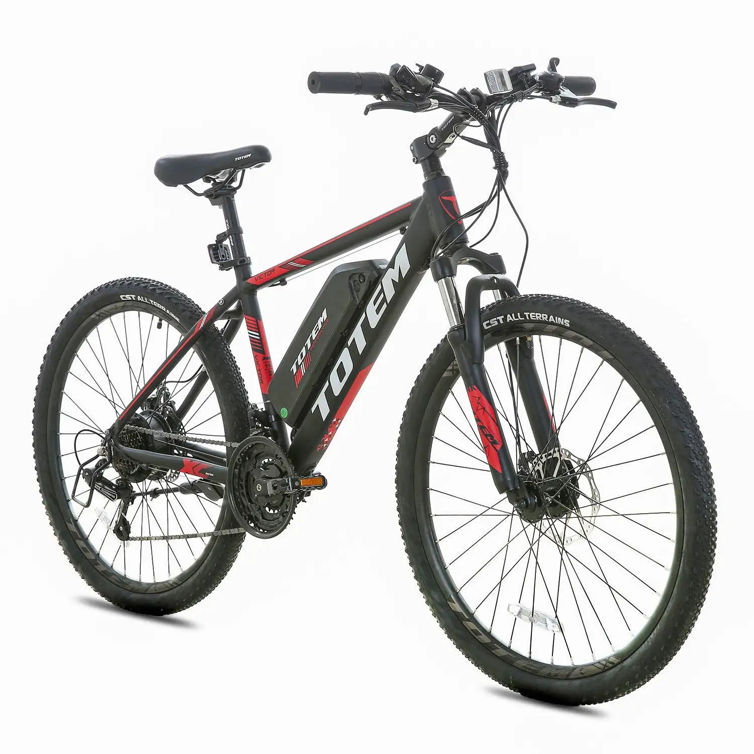 Totem Victor Electric Mountain Bike in Black Right Front Three-Quarter View #black