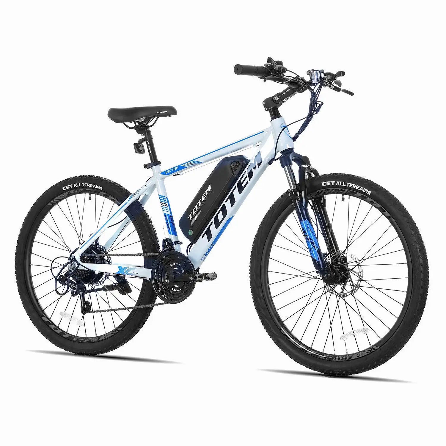 Totem Victor Electric Mountain Bike in White Right Front Three-Quarter View #white