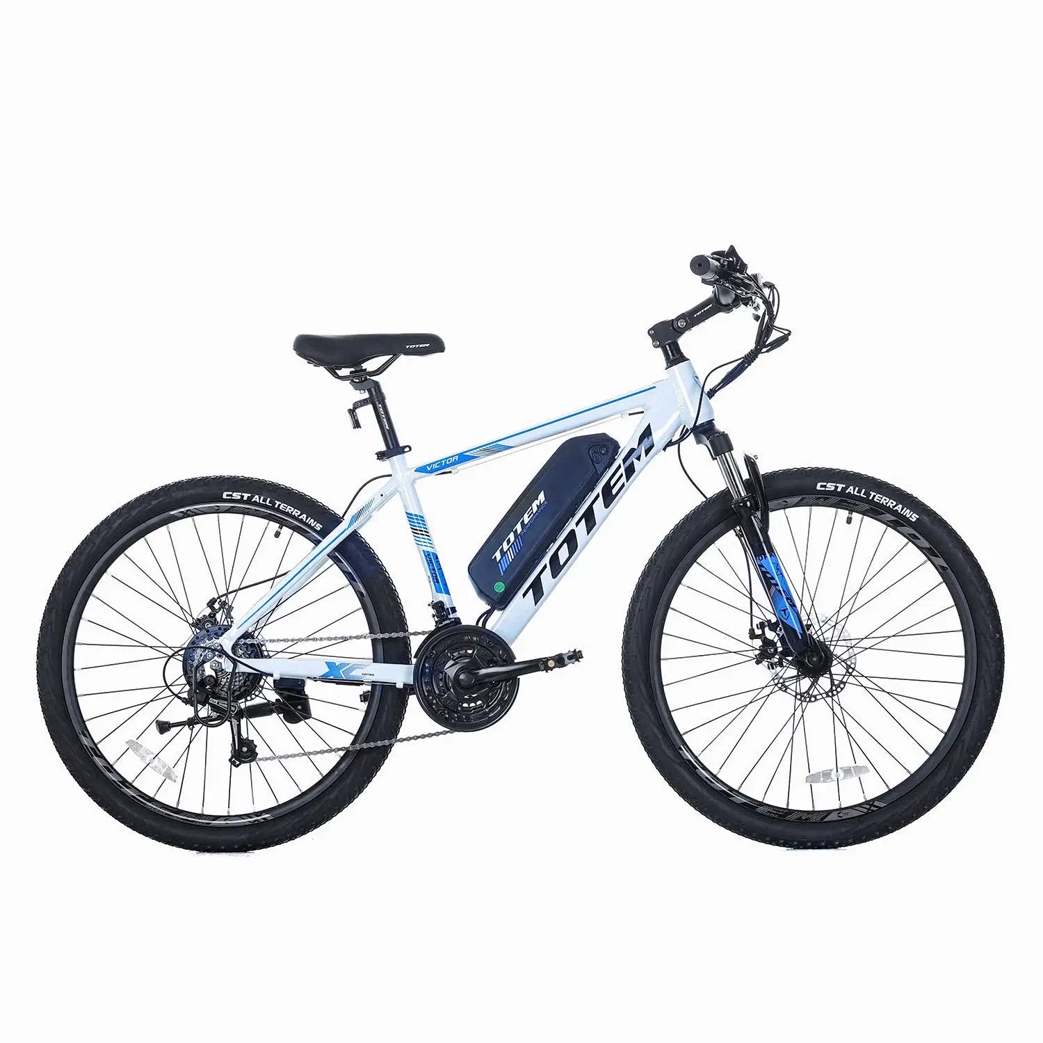 Totem Victor Electric Mountain Bike in White Right Side View #white